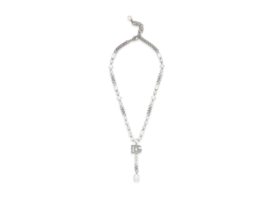 Dolce&Gabbana Link Necklace With DG Logo and Rhinestone-Detailed Pendant "Silver"