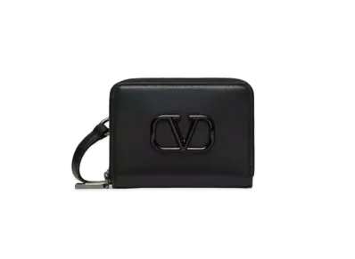 Valentino Lacquered V Logo Signature Neck Holder Wallet "Black"