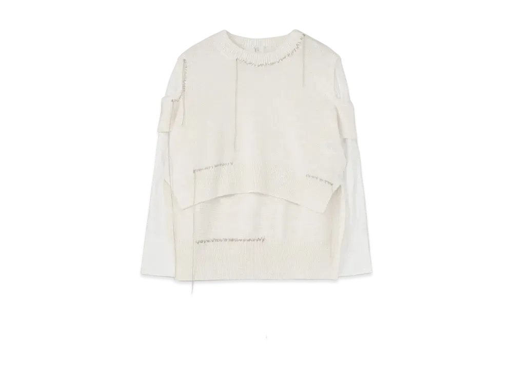 Yohji Yamamoto Y's LINEN COTTON PLAIN STITCH SHIRT SLEEVE SHORT PULLOVER "White"