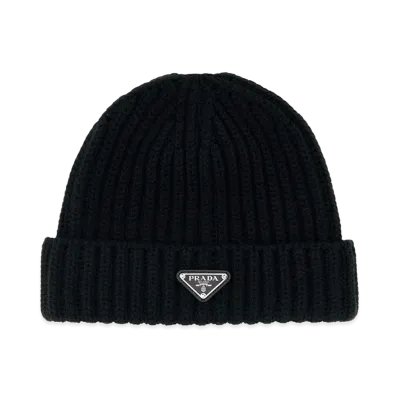PRADA Triangle Logo Beanie "Black"