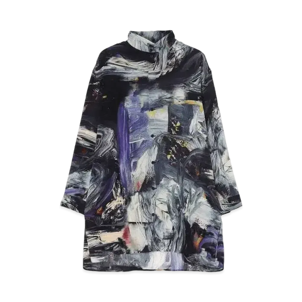 Yohji Yamamoto AS02 Crepe De Chine O-ASakura Pattern Dsgn Stand Shirt "Black"