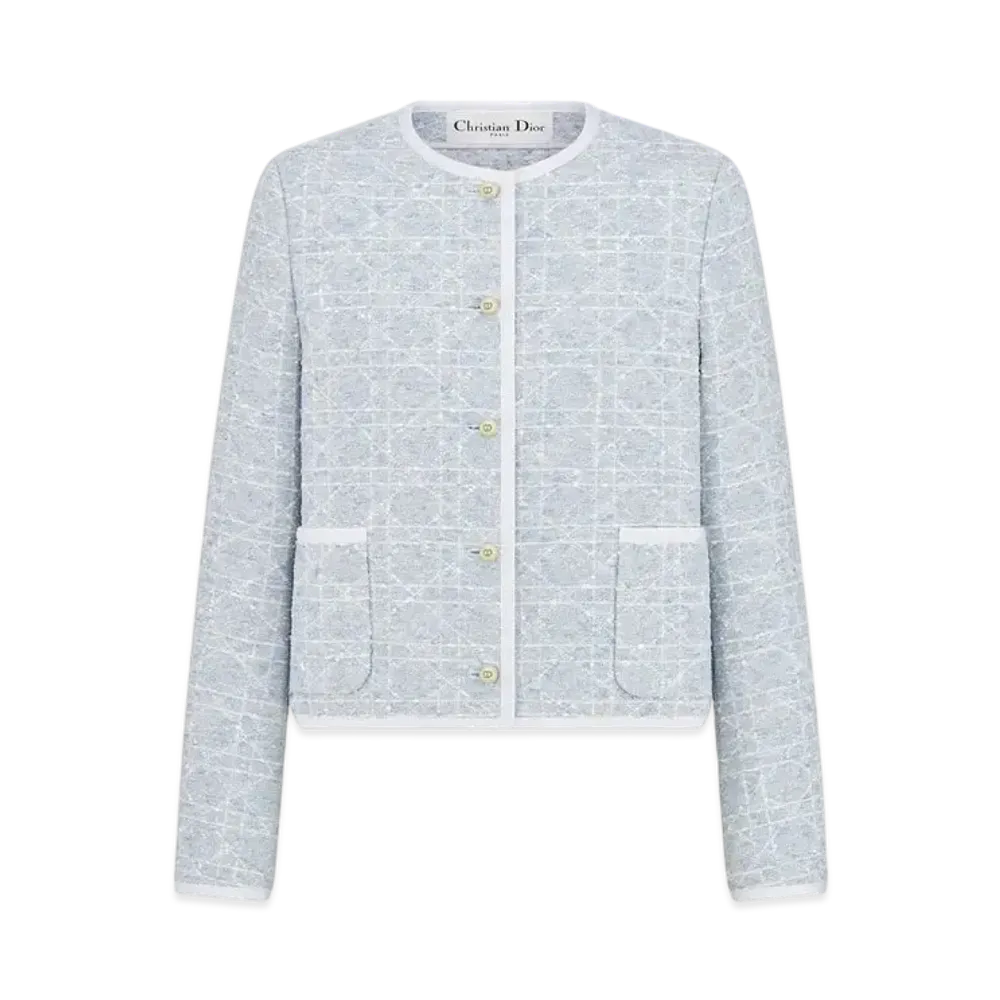 Dior Women's Macrocannage Cropped Jacket Cotton-Blend Tweed "Sky Blue"
