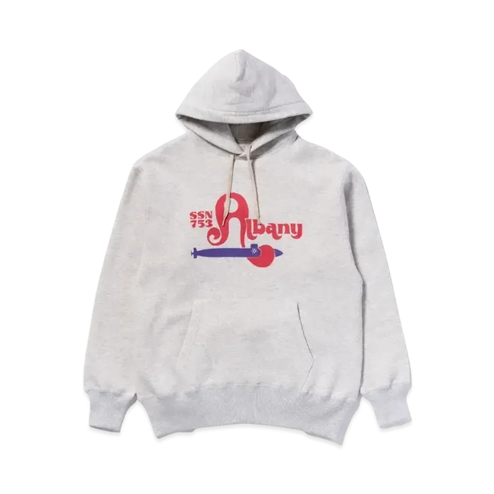 THE REAL McCOY'S Military Print Hooded Sweatshirt / USS Albany "Snow Grey"
