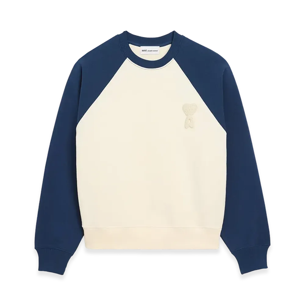 AMI PARIS Cotton Knitted Ami De Coeur Sweatshirt "White/Blue"