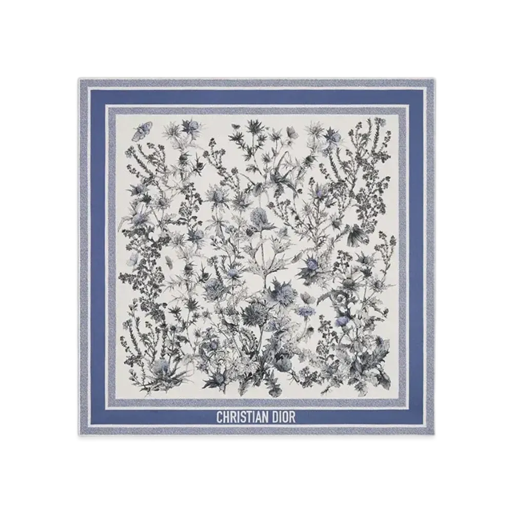 Dior Chardons 90 Square Scarf Silk Twill "Blue/White"