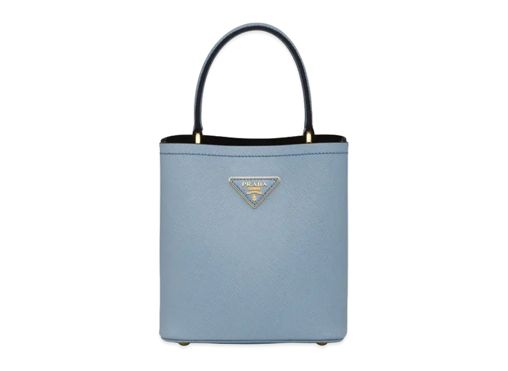 PRADA Small Saffiano Leather Panier Bag "Light Blue/Black"