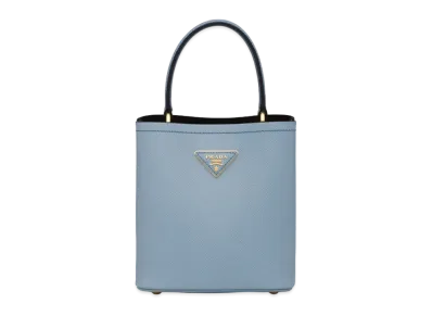 PRADA Small Saffiano Leather Panier Bag "Light Blue/Black"