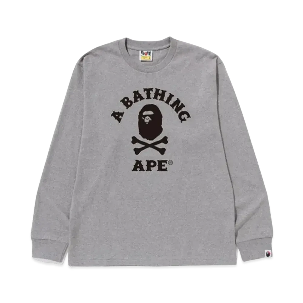 A BATHING APE Ape Crossbone College Ls Tee "Gray"