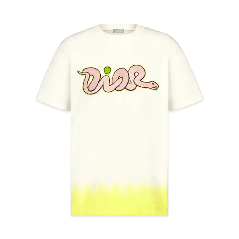 Dior x KAWS T-Shirt Relaxed Fit Cotton Jersey "White/Yellow/Pink"