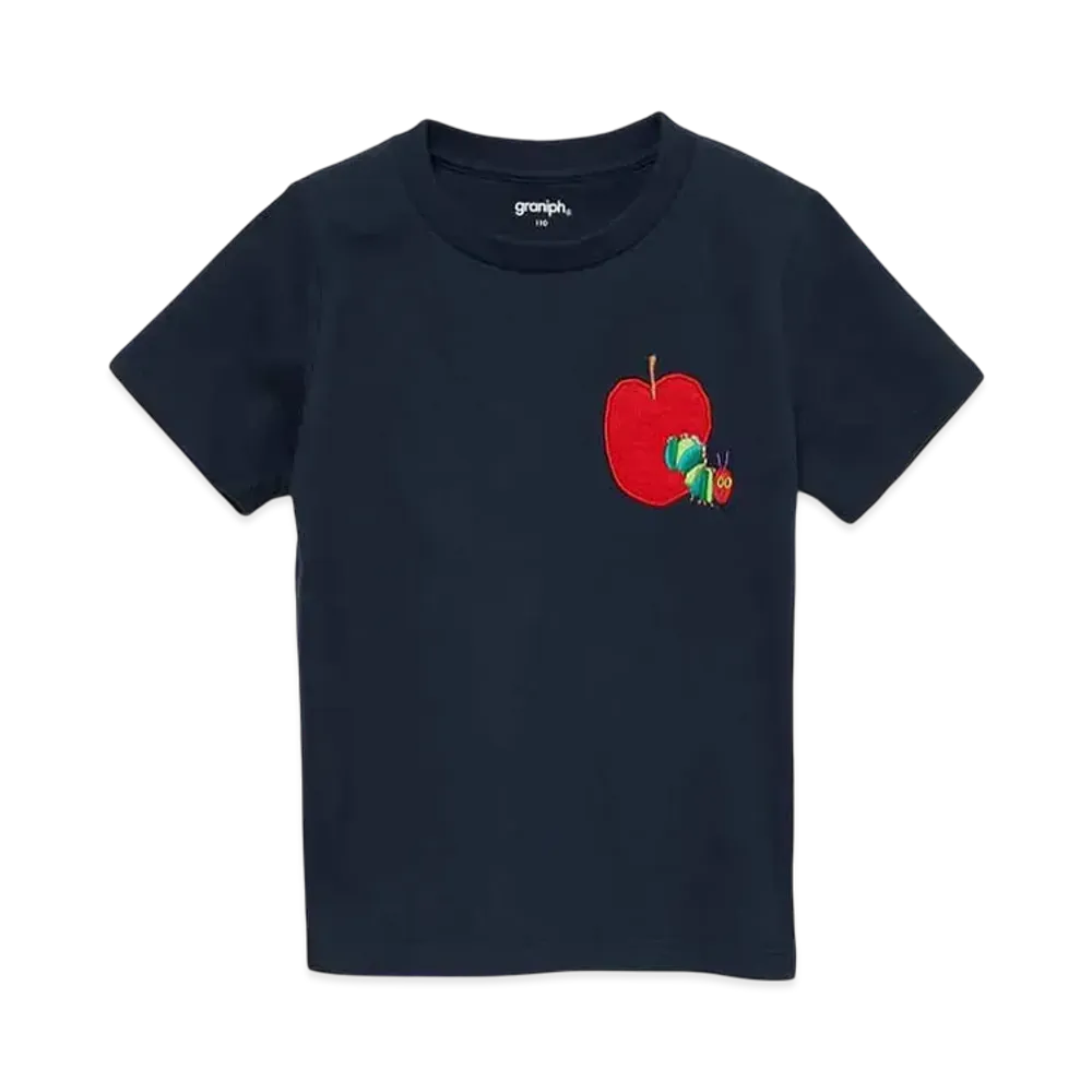 graniph x Eric Carle Red Apple Embroidery Kids T-Shirt "Navy"