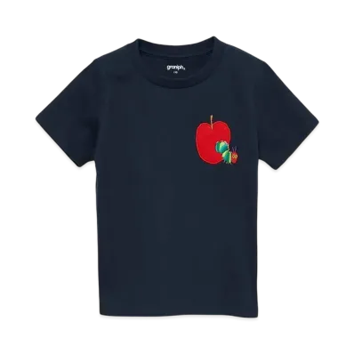 graniph x Eric Carle Red Apple Embroidery Kids T-Shirt "Navy"