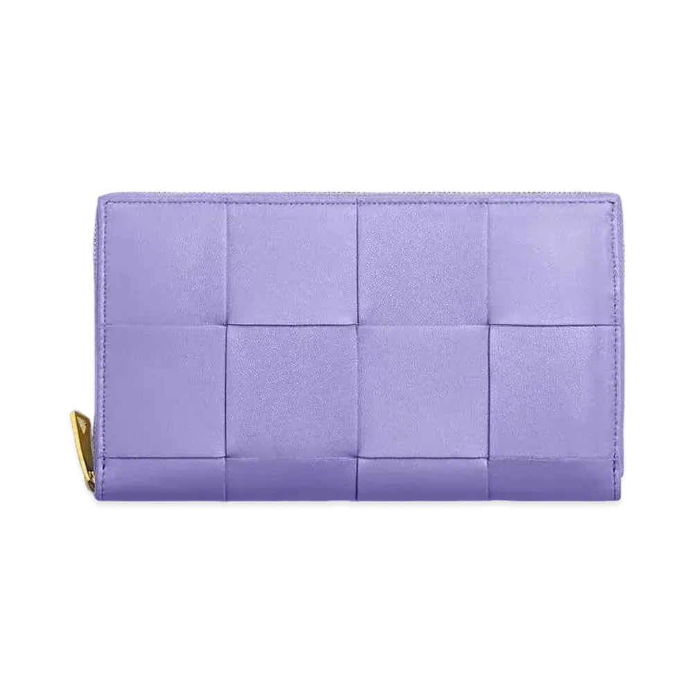 Bottega Veneta Casette Maxi Intrecciato Lambskin Calfskin Bi-fold Zip Around Wallet "Wisteria"