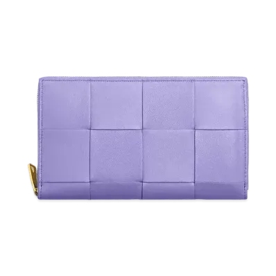 Bottega Veneta Casette Maxi Intrecciato Lambskin Calfskin Bi-fold Zip Around Wallet "Wisteria"