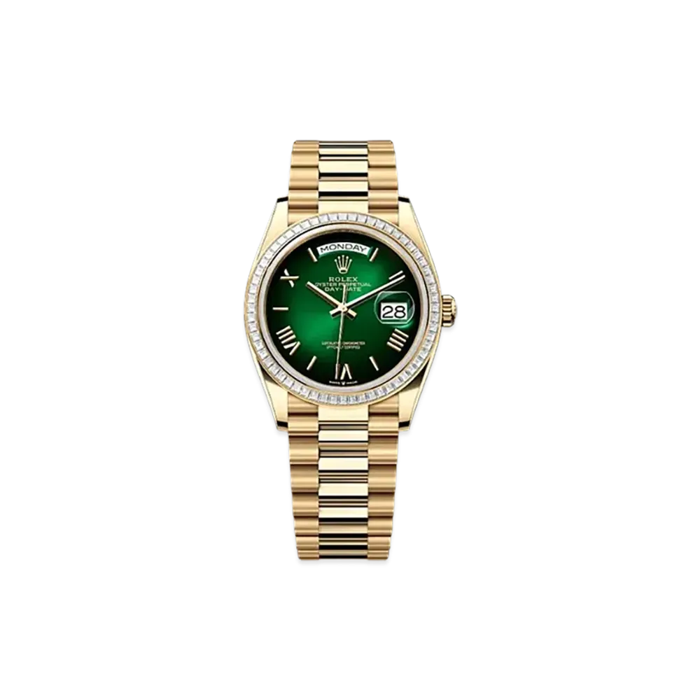 ROLEX Day-Date 36mm Yellow Gold Diamond 128398TBR "Green Ombre"