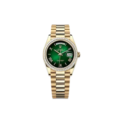 ROLEX Day-Date 36mm Yellow Gold Diamond 128398TBR "Green Ombre"