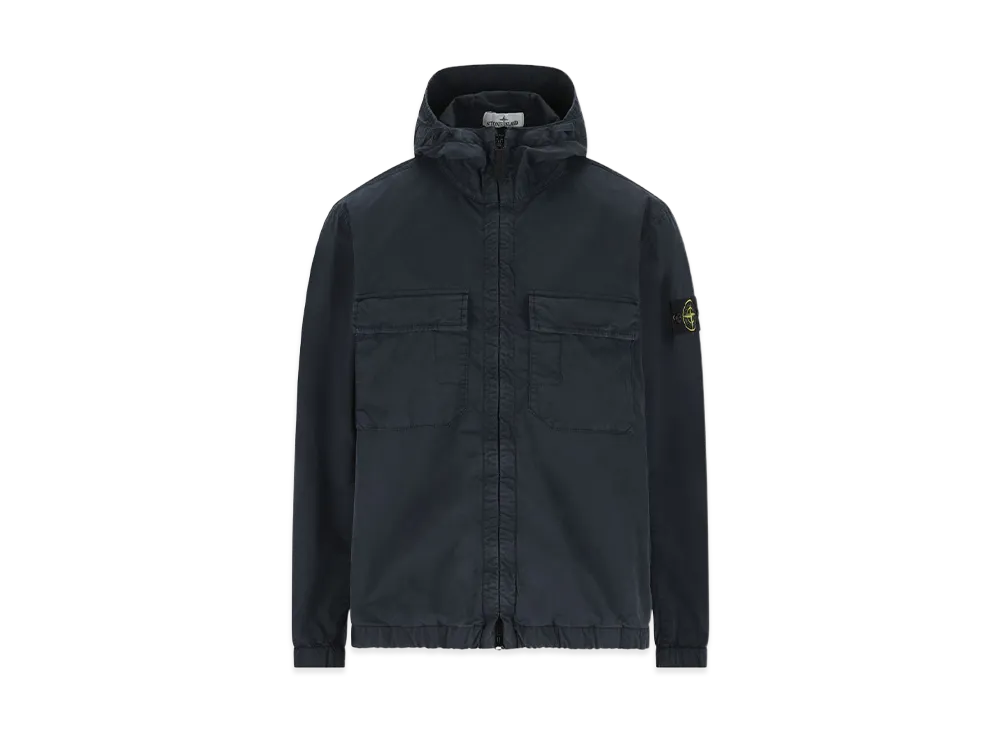 Stone Island Hooded Jacket In Stretch Organic Cotton Twill "Blue"