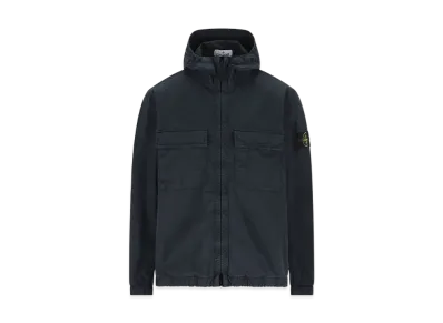 Stone Island Hooded Jacket In Stretch Organic Cotton Twill "Blue"