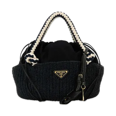 PRADA Women's Raffia Small Handbag "Black"