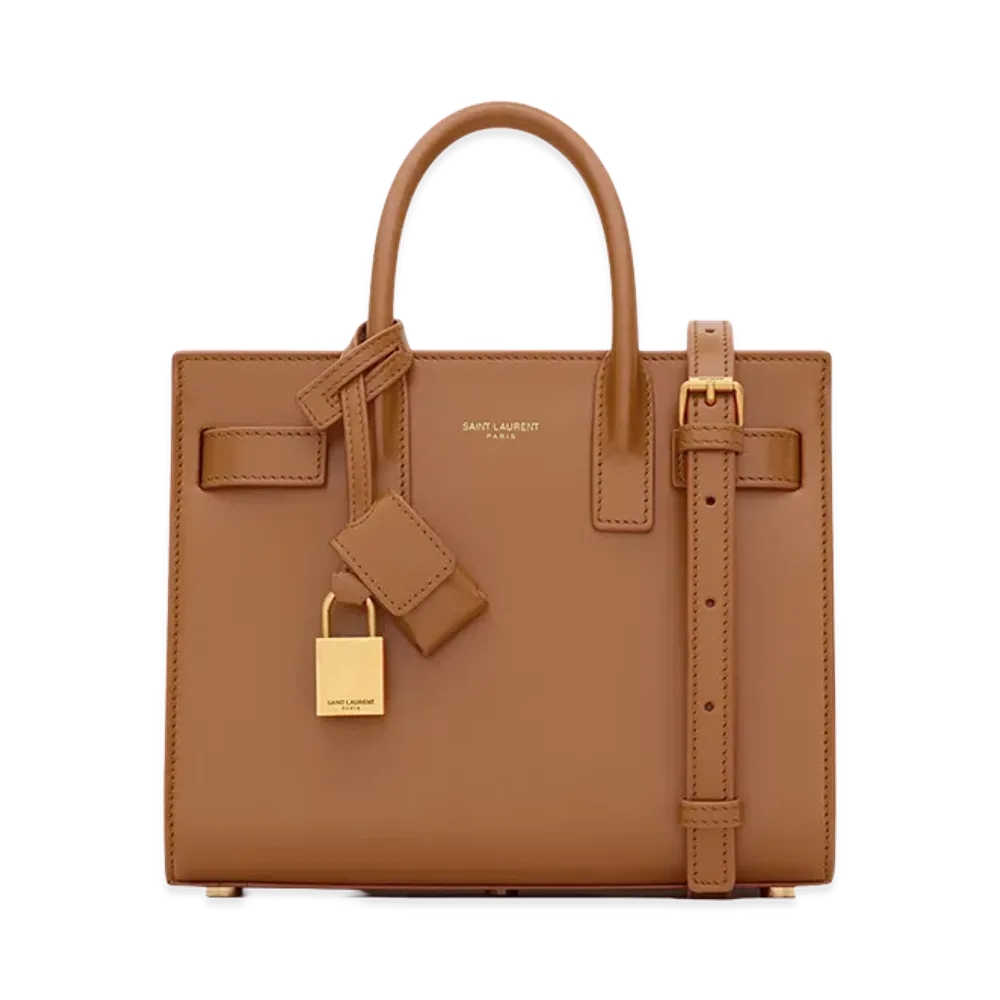 Saint Laurent Women's Brown Leather Nano Sac De Jour Handbag "Fox"