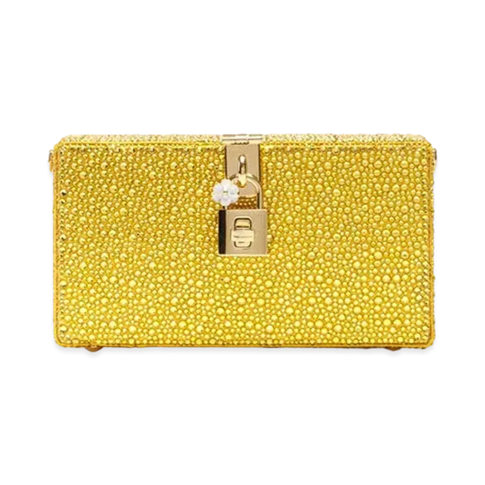 Dolce&Gabbana Dolce Box Clutch Bag Heat Apply Rinstone "Yellow"