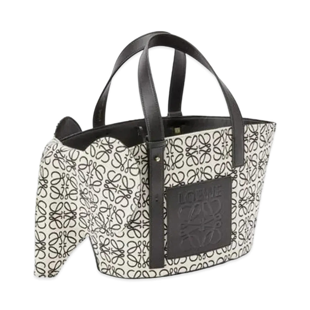 LOEWE Elephant Basket Bag In Anagram Jacquard And Calfskin "Ecru/Black"