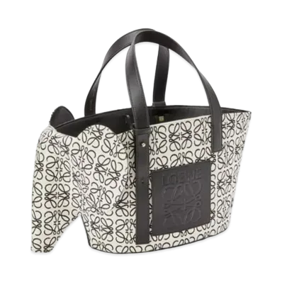 LOEWE Elephant Basket Bag In Anagram Jacquard And Calfskin "Ecru/Black"