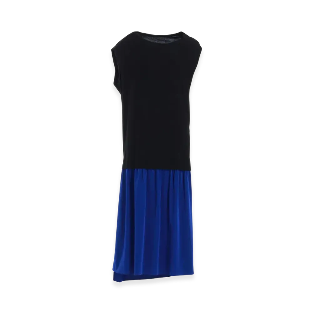 Y's Crepe De Chine Cloth French Sleeve Dress "Blue"
