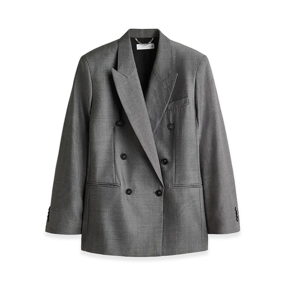 H&M x Stella McCartney Women's Double-Breasted Wool Blazer "Dark Gray/Pinstripe"