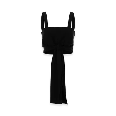 Chloe Women's Cropped Camisole With A Front Ribbon In Crepe De Chine "Black"