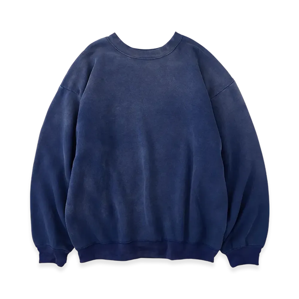 NICENESS Navarro Distressed Double-Front Crewneck Sweatshirt "Navy"