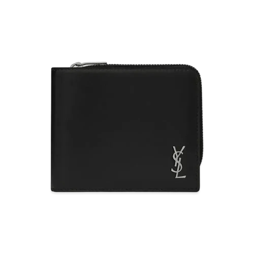Saint Laurent Tiny Cassandre East/West Zip-Around Wallet In Matte Leather "Black"
