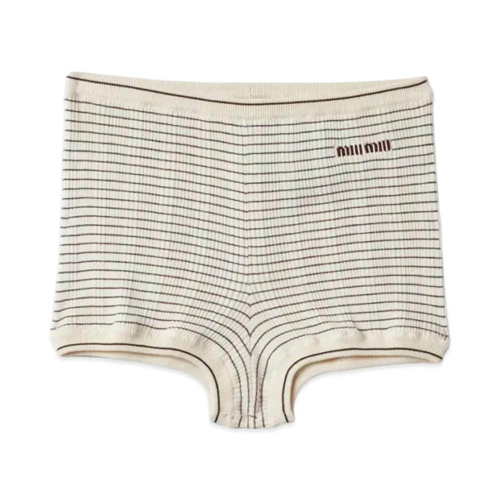 MIU MIU Women's Cotton Knit Shorts "Ivory/Tobacco"