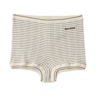 MIU MIU Women's Cotton Knit Shorts "Ivory/Tobacco"
