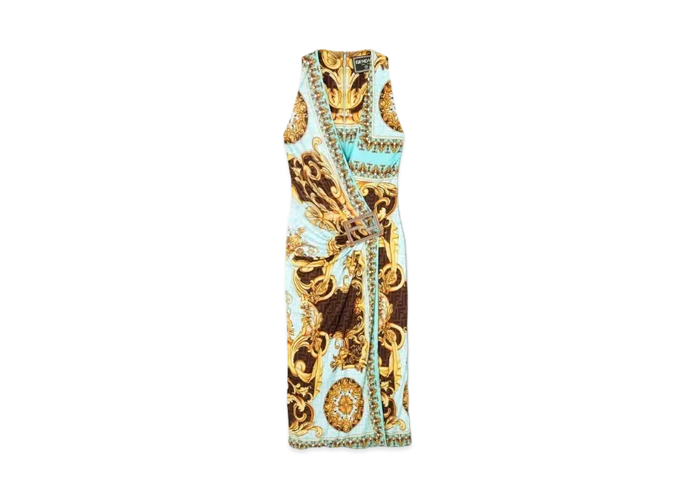 FENDI x Versace Fendace Gold Baroque Midi Dress