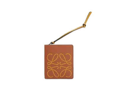 LOEWE Brand Compact Zip Wallet In Calfskin "Tan/Ochre"