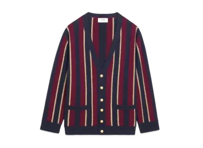 CELINE Oversized Striped Cardigan / Angora Wool "Bordeaux/Navy"