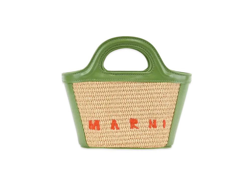 Marni Tropicalia Micro Bag In Green Leather And Raffia "Sandstorm/Herb"