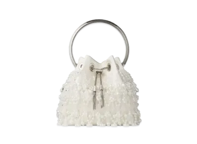 Jimmy Choo Bon Bon Satin Bag With Pearl Embroidery And Metal Handle "Latte"
