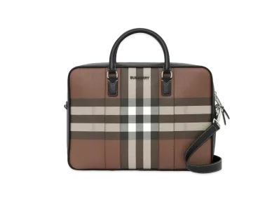 Burberry Check & Leather Briefcase "Dark Barch Brown"