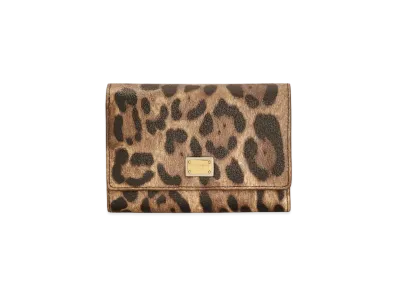 Dolce&Gabbana Bifold Wallet Crespo Leopard Printed Logo Plate "Multicolor"