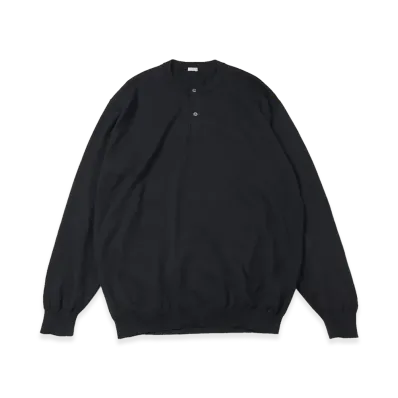 A.PRESSE Wool Knit Henley Neck Sweater "Black"