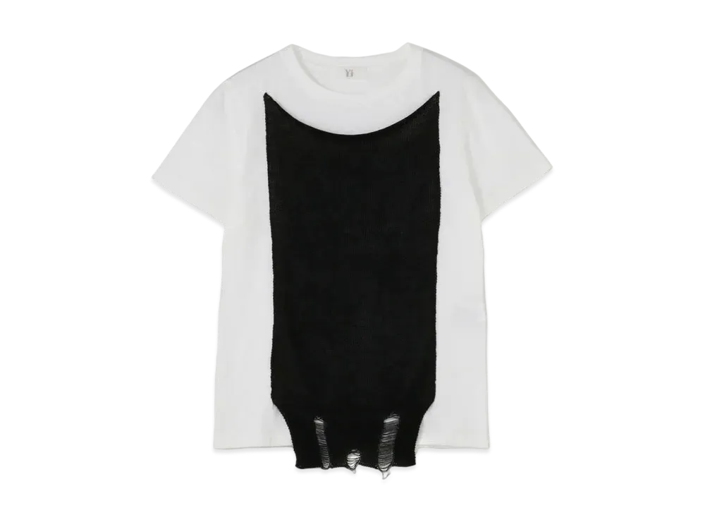 Yohji Yamamoto Y's COTTON PLAIN STITCH KNIT SHORT SLEEVE SHIRT "White/Black"