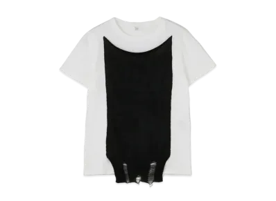 Yohji Yamamoto Y's COTTON PLAIN STITCH KNIT SHORT SLEEVE SHIRT "White/Black"