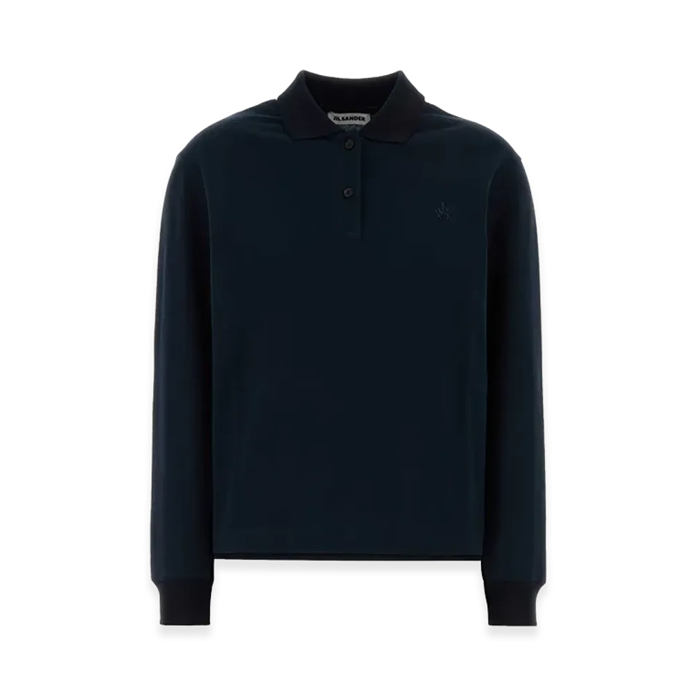 Jil Sander Women's Piquet Long Sleeve Polo Shirt "Ink Blue"