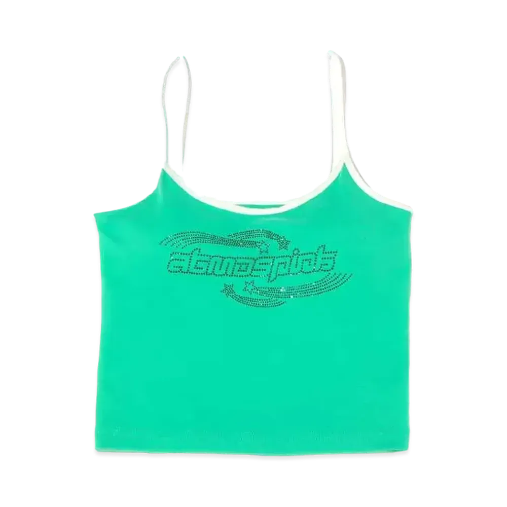 atmos pink Rhinestone Logo Camisole "Green"