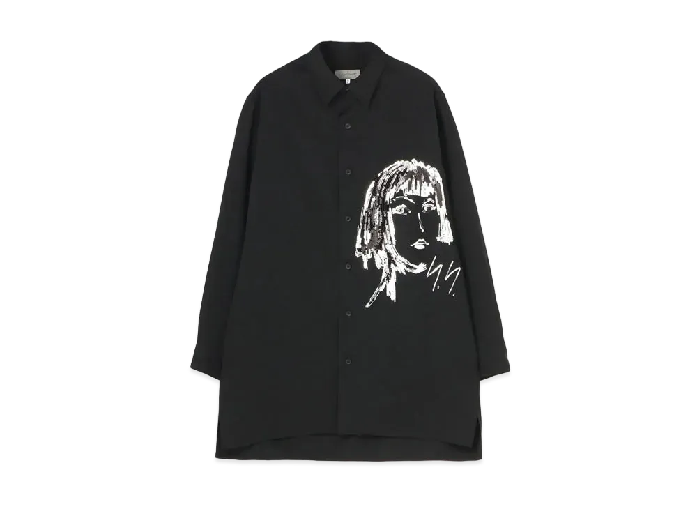 Yohji Yamamoto Pour Homme W/GABARDINE SEQUIN EMBROIDERY STAND COLLAR BLOUSE "Black"