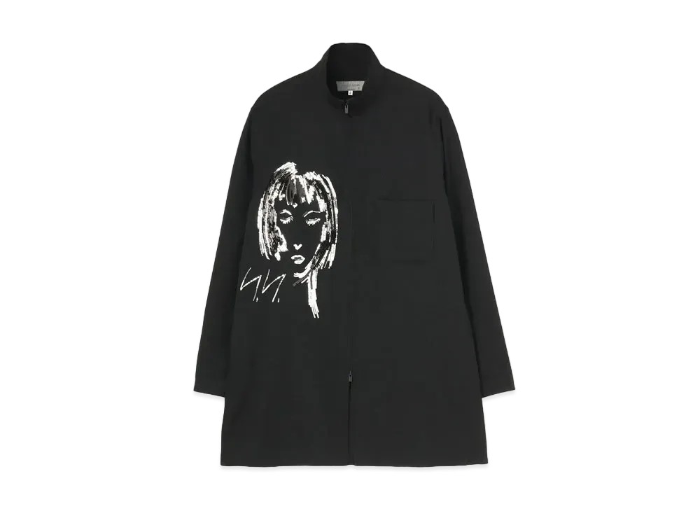 Yohji Yamamoto Pour Homme W/GABARDINE SEQUIN EMBROIDERY STAND COLLAR FRONT FASTENER BLOUSE "Black"