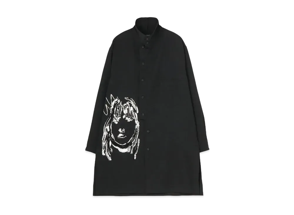 Yohji Yamamoto Pour Homme W/GABARDINE SEQUIN EMBROIDERY BUTTONED COLLAR BLOUSE "Black"