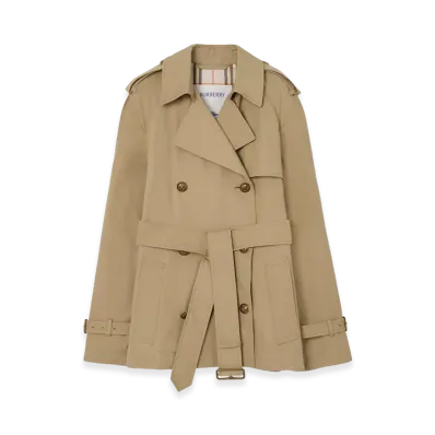 Burberry Women's Short Lightweight Cotton Belgravia Trench Coat "Sparrow Beige"