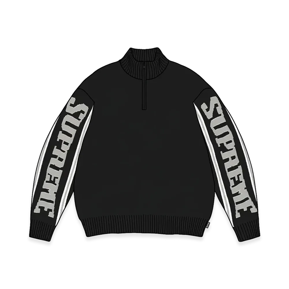 Supreme Jacquard Sleeve Half Zip Sweater "Black"